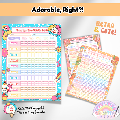 Childcare Sign in and Out Sheets | Printable PDF Canva Template