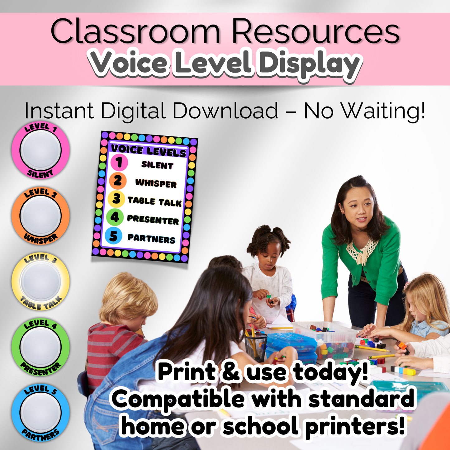 Classroom Voice Level Poster |  Noise Volume Management Display