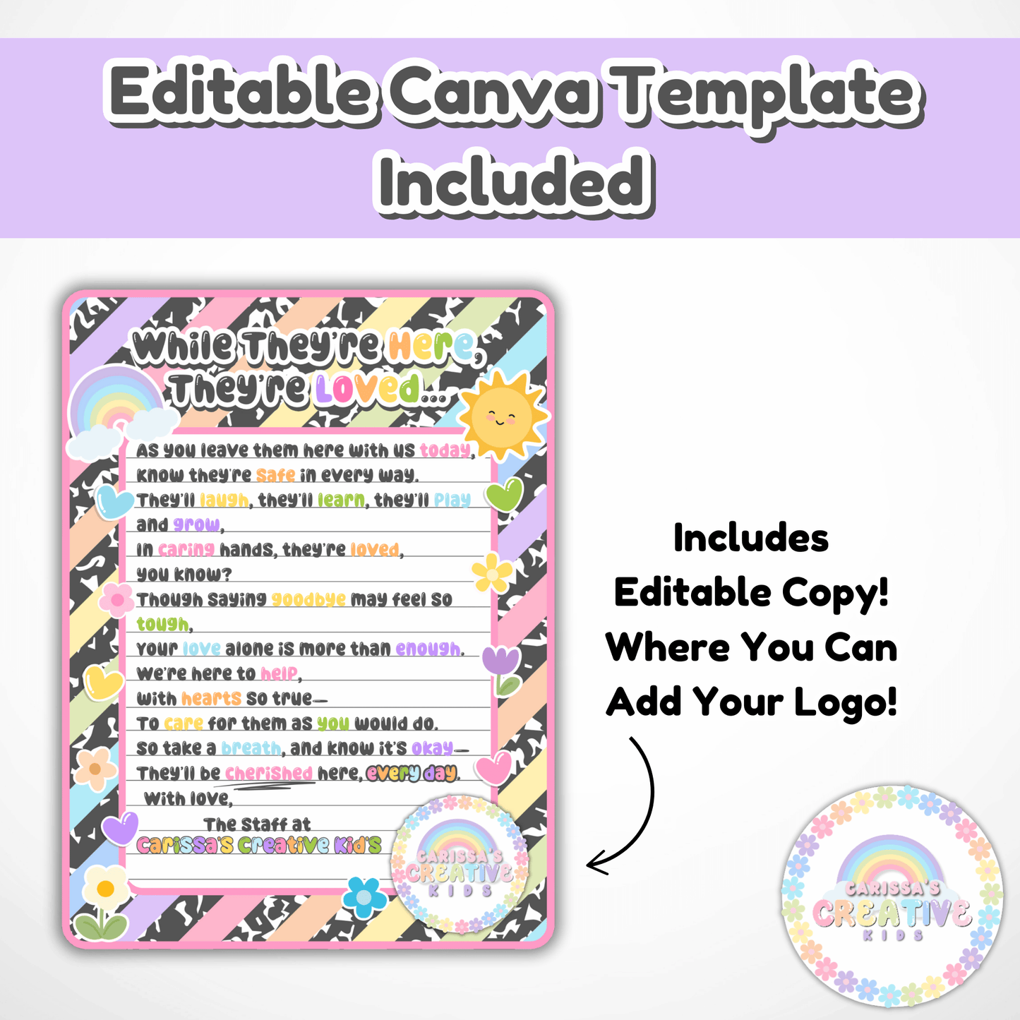 Childcare Entry Poem Wall Art Poster | drop off Reassurance for Daycare Parent | Classroom Decor | Digital Download | Preschool Boot room