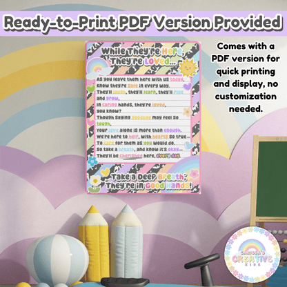 Childcare Entry Poem Wall Art Poster | drop off Reassurance for Daycare Parent | Classroom Decor | Digital Download | Preschool Boot room