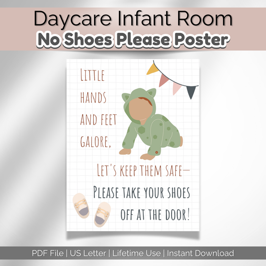 Daycare Infant Classroom Boho Entryway Printable No Shoes Poster