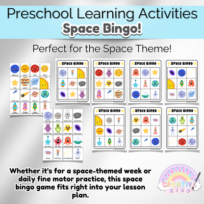 Preschool Outer Space Bingo Game! Practice Fine Motor Skills in a Daycare