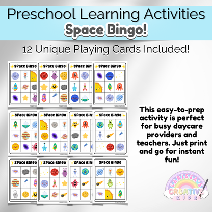 Preschool Outer Space Bingo Game! Practice Fine Motor Skills in a Daycare