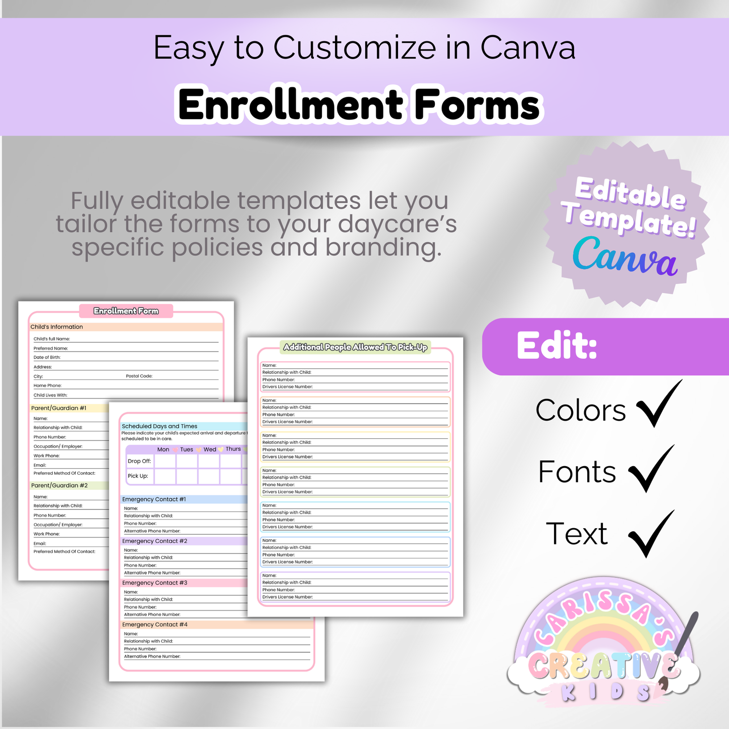 Daycare Forms- Enrollment Forms Bundle