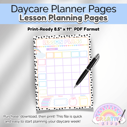 Daycare Lesson Planning Pages Daycare Teacher Binder