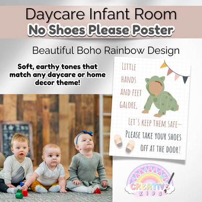 Daycare Infant Classroom Boho Entryway Printable No Shoes Poster