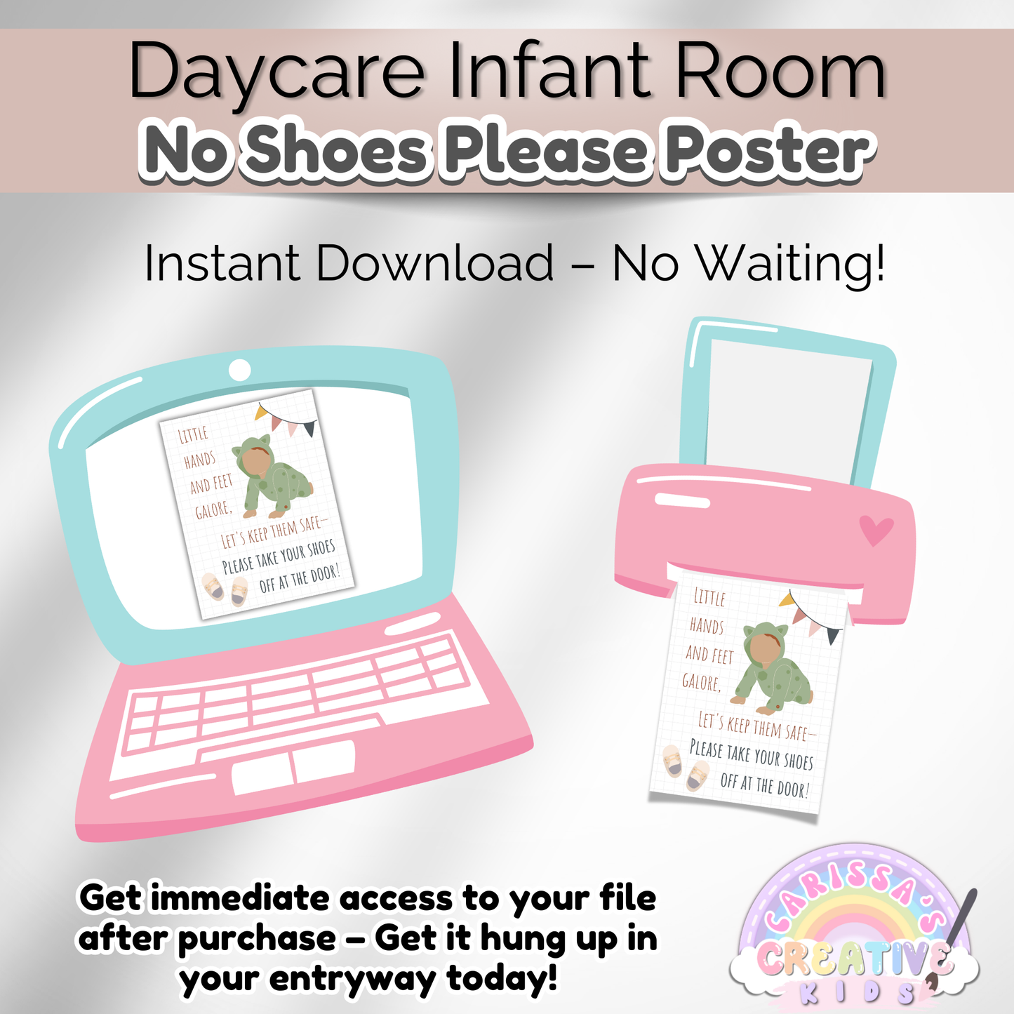 Daycare Infant Classroom Boho Entryway Printable No Shoes Poster