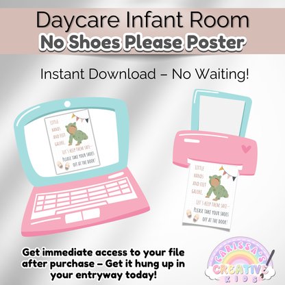 Daycare Infant Classroom Boho Entryway Printable No Shoes Poster