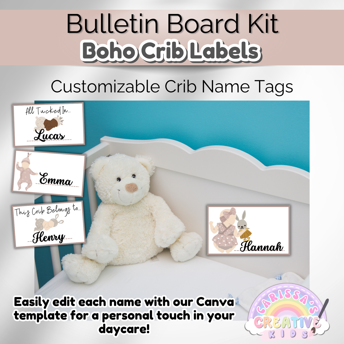 Boho Daycare Crib Labels Infant Classroom Printables Template | Cubbie Name Tags