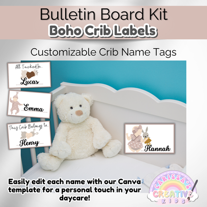 Boho Daycare Crib Labels Infant Classroom Printables Template | Cubbie Name Tags