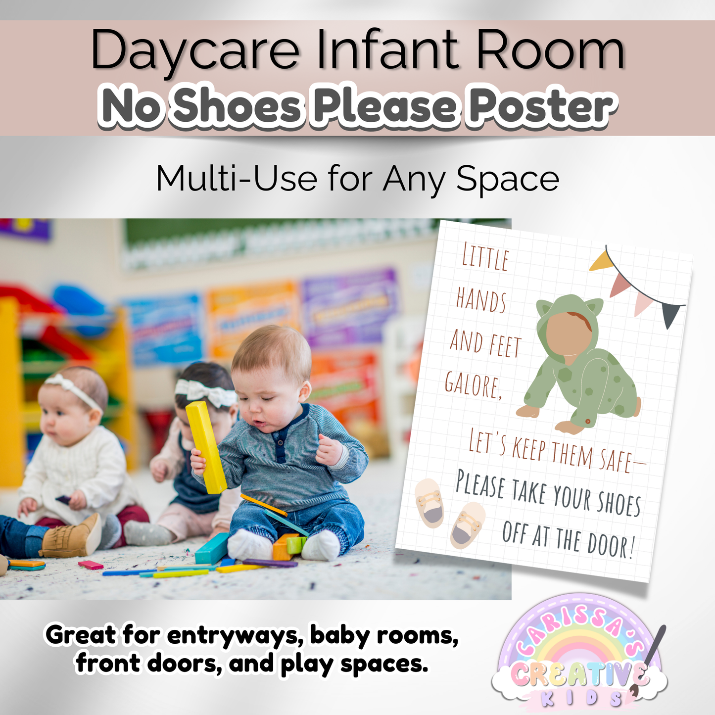 Daycare Infant Classroom Boho Entryway Printable No Shoes Poster