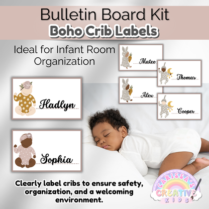 Boho Daycare Crib Labels Infant Classroom Printables Template | Cubbie Name Tags