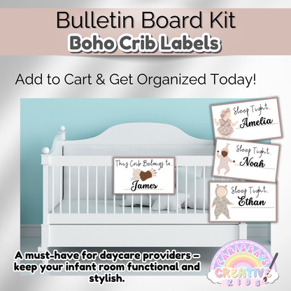 Boho Daycare Crib Labels Infant Classroom Printables Template | Cubbie Name Tags