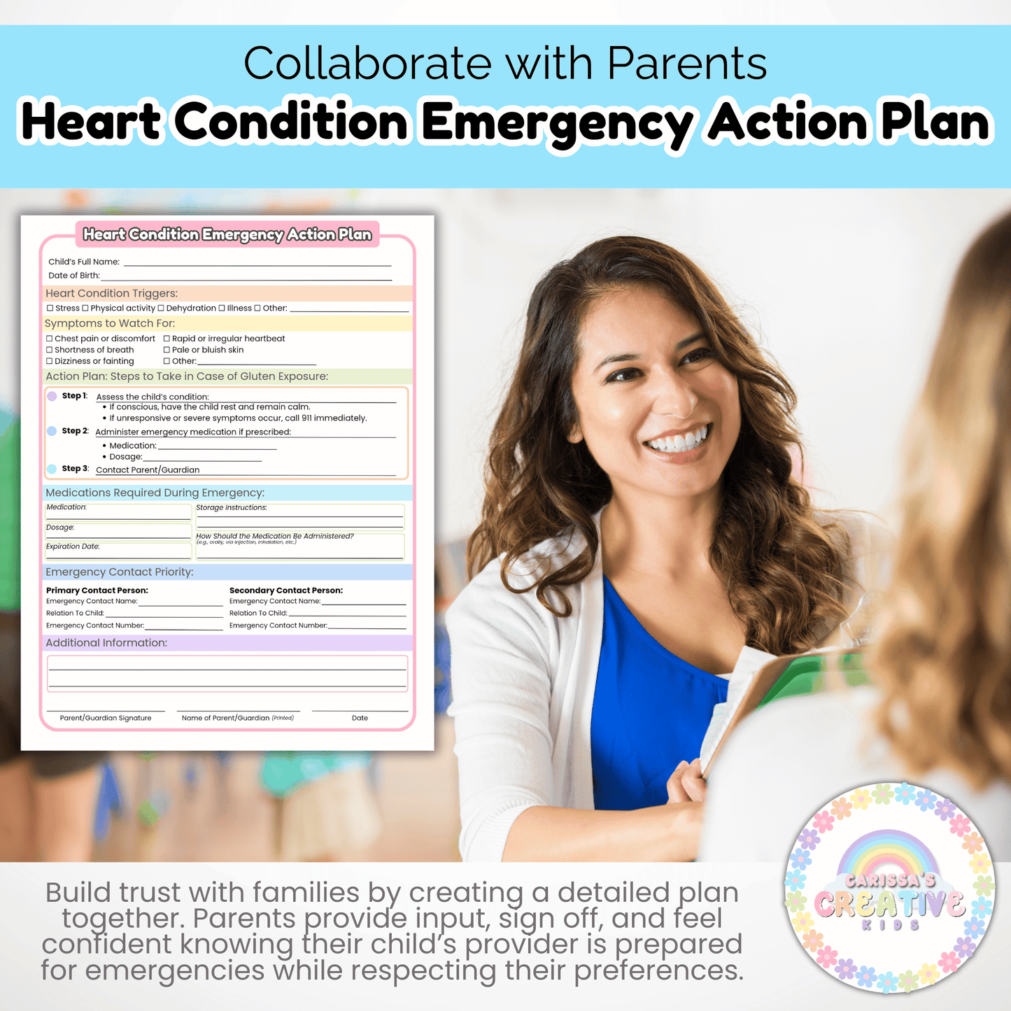 Daycare Forms- Heart Condition Emergency Action Plan Editable Template