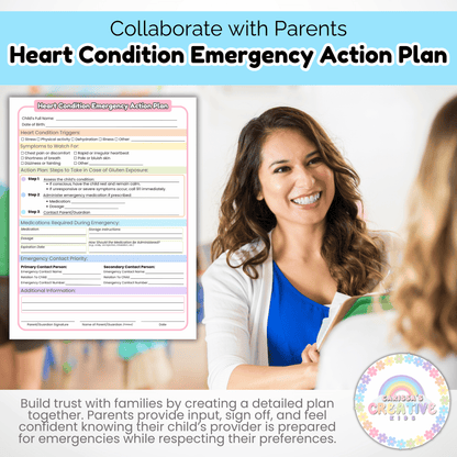 Daycare Forms- Heart Condition Emergency Action Plan Editable Template