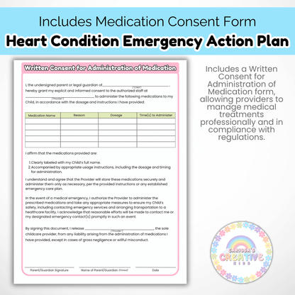 Daycare Forms- Heart Condition Emergency Action Plan Editable Template