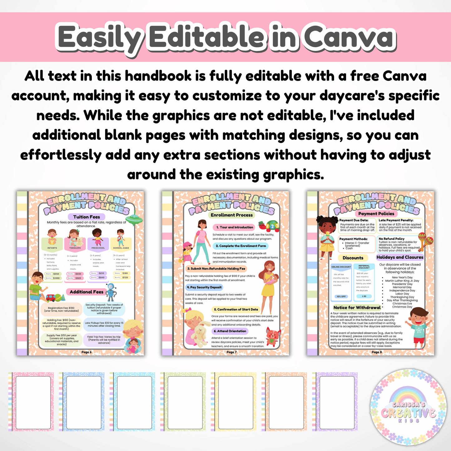 Editable Daycare Parent Handbook Template for Childcare
