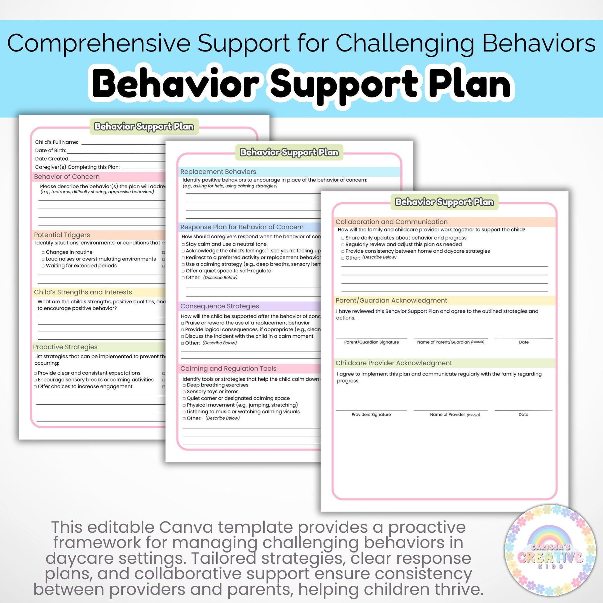 Easy to edit this behavior support plan in canva