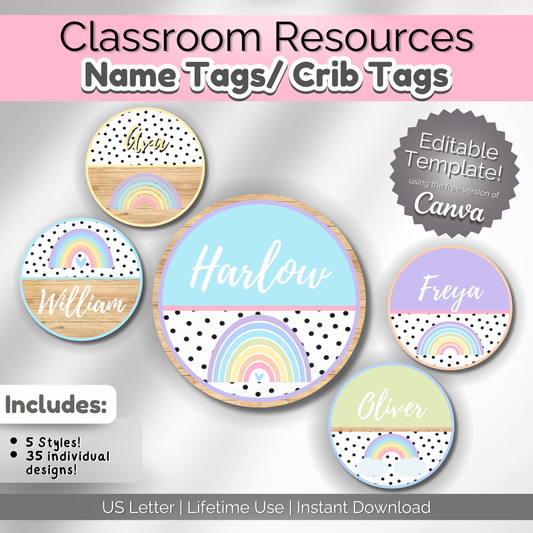 Rainbow Pastel Classroom Name Tags