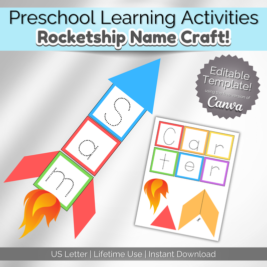 Preschool Rocketship Name Craft | Practice Writing Daycare Activity