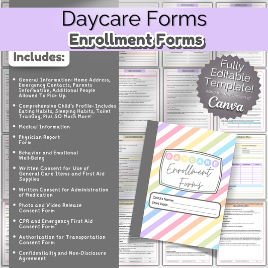 Daycare Forms- Enrollment Forms Bundle