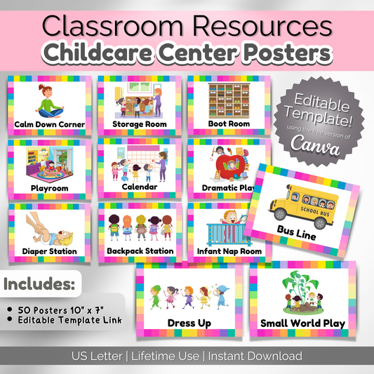 Rainbow Daycare Center Signs | Preschool Classroom Posters