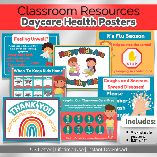 Daycare Health Posters | Primary Colors