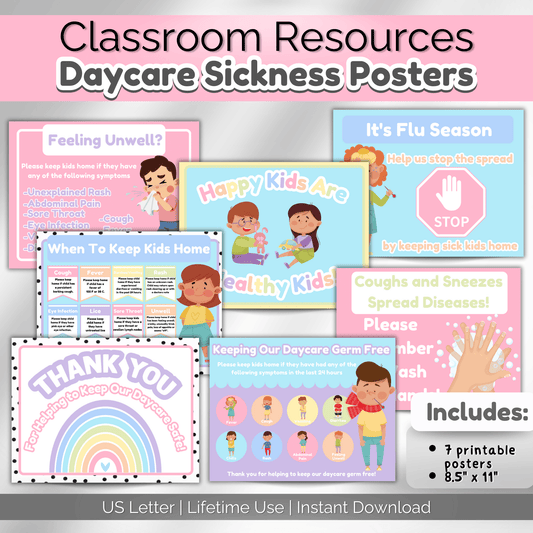 Pastel Daycare Health Posters with Policies and Procedures For Reminding Parents