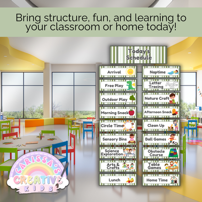 Green Printable Daily Schedule Cards, Editable Visual Cues
