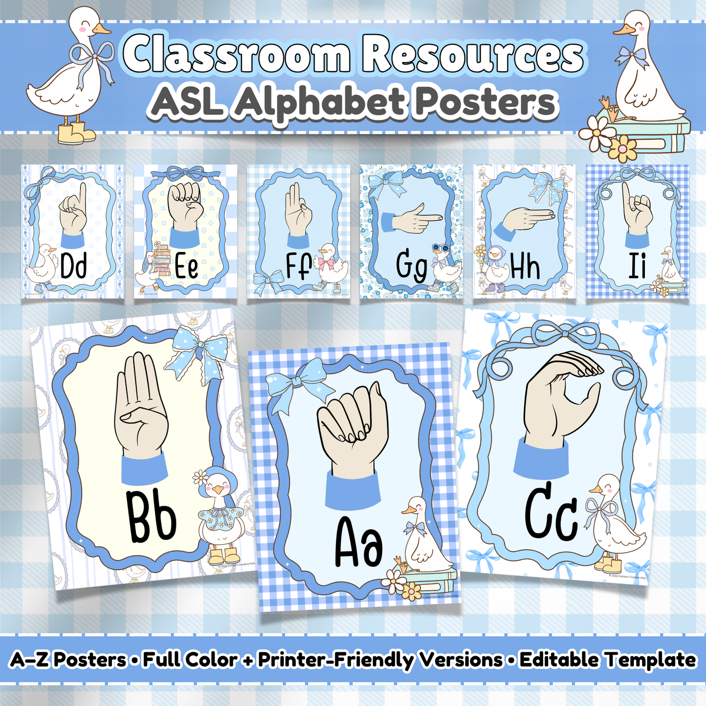 ASL Alphabet Posters (A–Z) – Printable Sign Language Decor for Classroom & Daycare