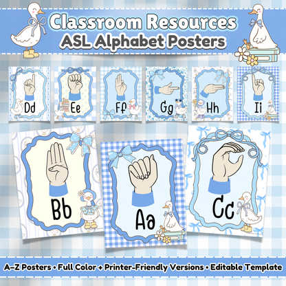 ASL Alphabet Posters (A–Z) – Printable Sign Language Decor for Classroom & Daycare