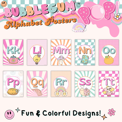 Printable alphabet posters shown on a home printer, demonstrating how easy it is to print and use.