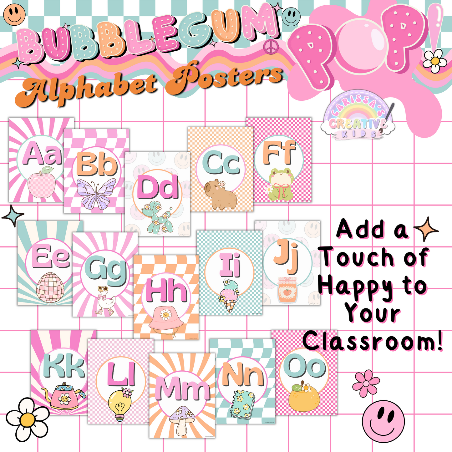 Alphabet posters styled in a playroom and homeschool space, adding a fun and educational touch to the room.