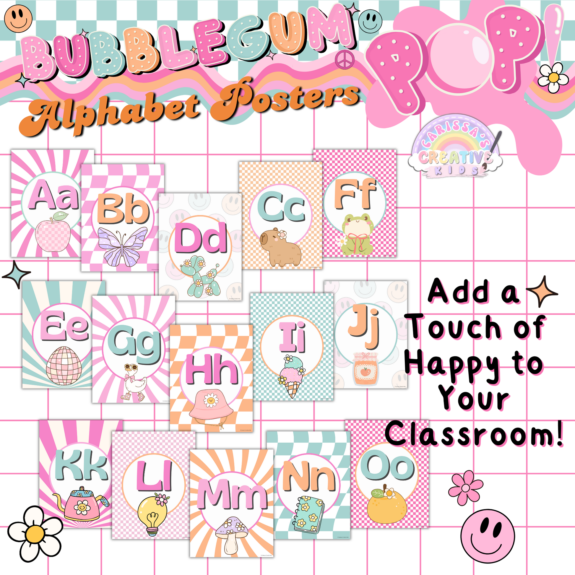 Alphabet posters styled in a playroom and homeschool space, adding a fun and educational touch to the room.