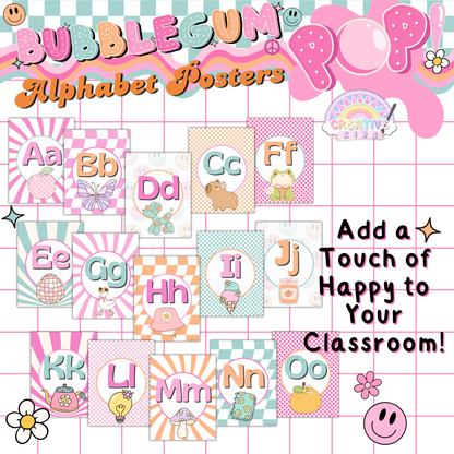 Alphabet posters styled in a playroom and homeschool space, adding a fun and educational touch to the room.