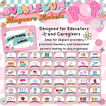 Detailed preview of school labels featuring a bold, colorful, and vintage-inspired design perfect for classroom decor and preschool organization.