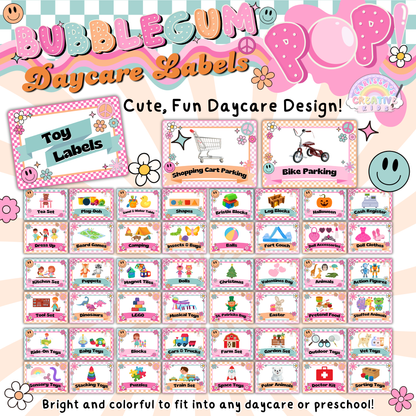 Screenshot of editable daycare labels in Canva, showcasing easy customization for preschool homeschool printables and playroom labels.