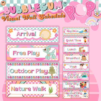 Flat lay image showcasing all included visual schedule cards, perfect for daycare organization and creating a structured learning environment.