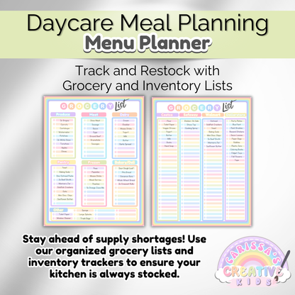 In-home daycare menu template for efficient meal planning. Perfect for home-based childcare providers.