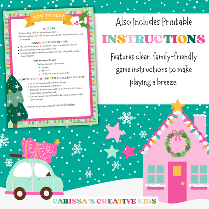 Includes printable instructions for Christmas Bingo. Clear, family-friendly game directions with festive winter design. Great for classrooms, families, and holiday parties. Makes setup and play easy for all ages.