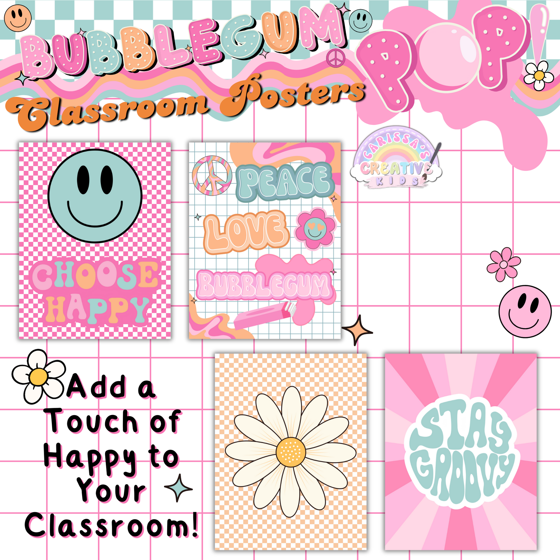  A set of 10 colorful and groovy classroom posters designed to create an engaging and positive learning environment with retro classroom decor and playful typography.