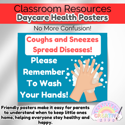 Daycare sick policy poster with clear messaging to keep your daycare healthy and organized. Great for daycare decor.