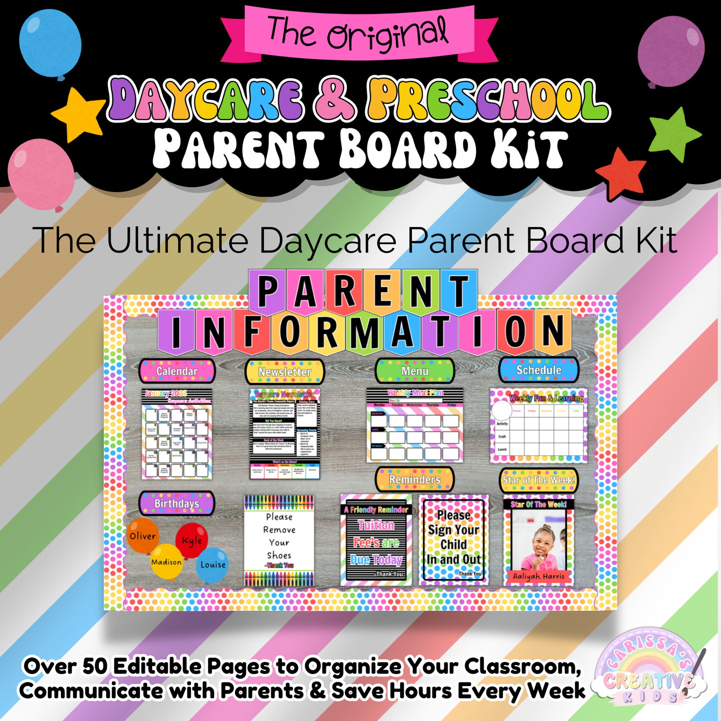 All templates come in both editable Canva versions and ready-to-print PDFs. Designed for daycare providers, preschool teachers, and childcare centers to streamline communication and classroom organization.