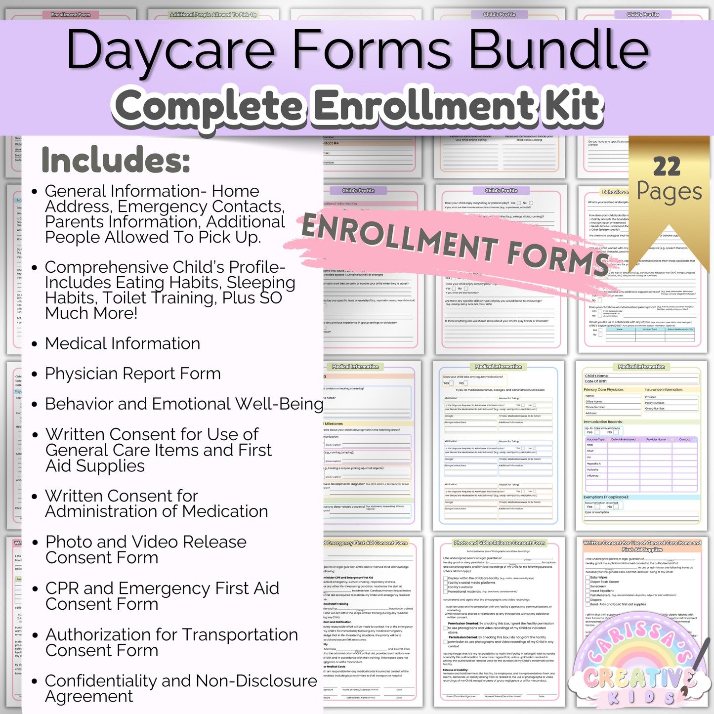 Preschool enrollment forms kit to streamline registration and set clear policies for families.