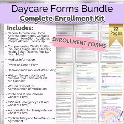 Preschool enrollment forms kit to streamline registration and set clear policies for families.