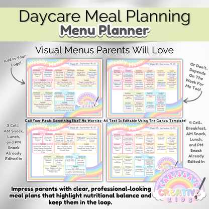 Daycare teacher meal plan template for organized weekly menus. Ideal for preschool and childcare providers.