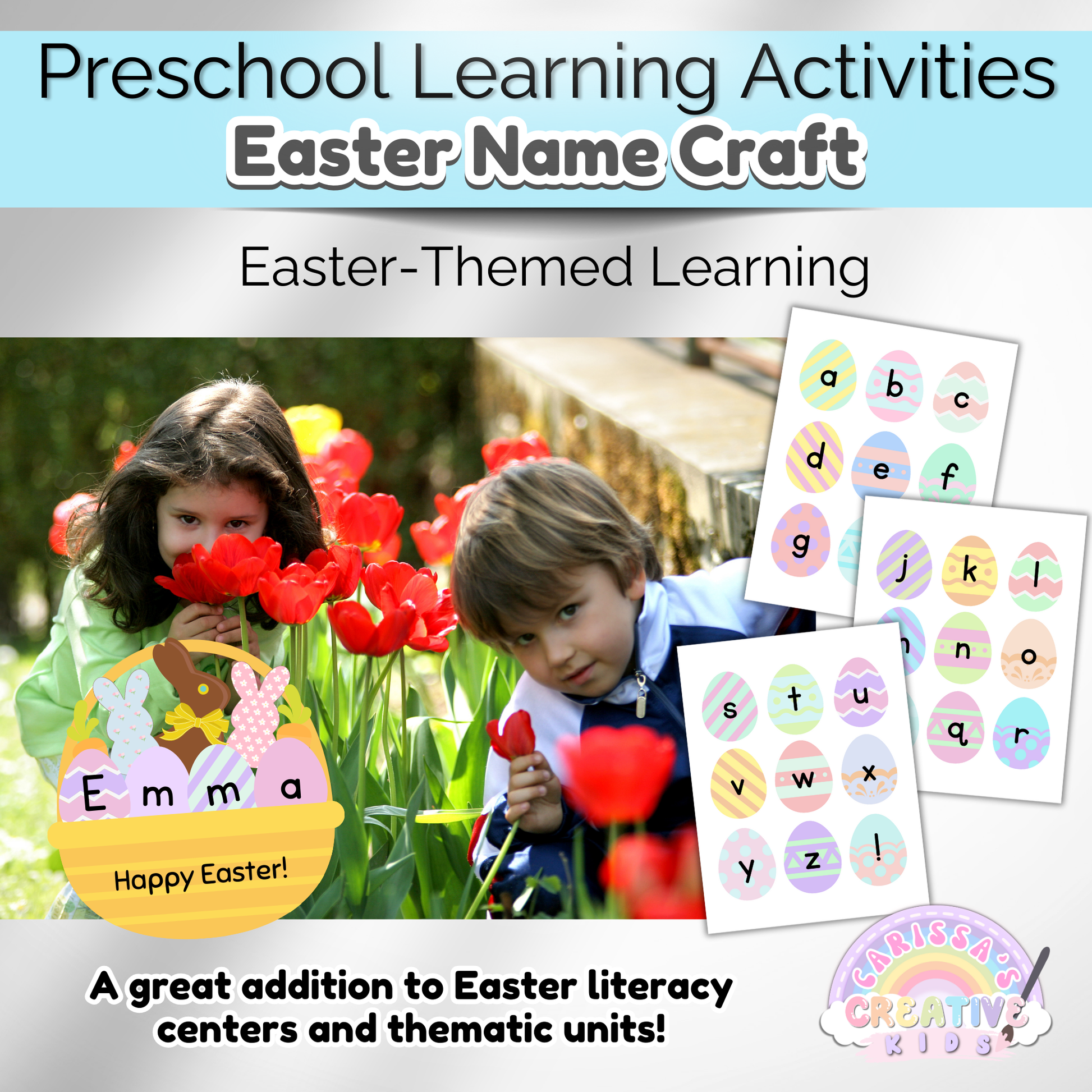 Perfect for preschool, daycare, and homeschool learning – a hands-on Easter literacy activity for kids!