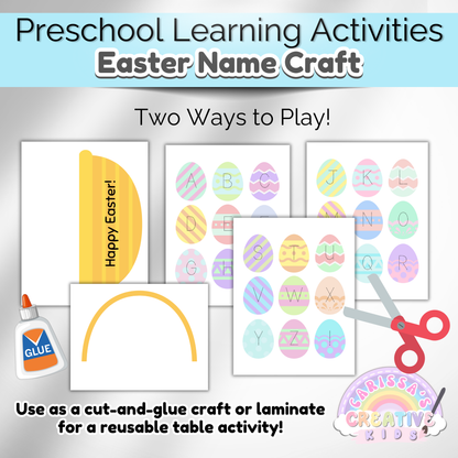 Kids Easter Basket Name Craft – Cut and glue name recognition activity for toddlers and preschoolers.