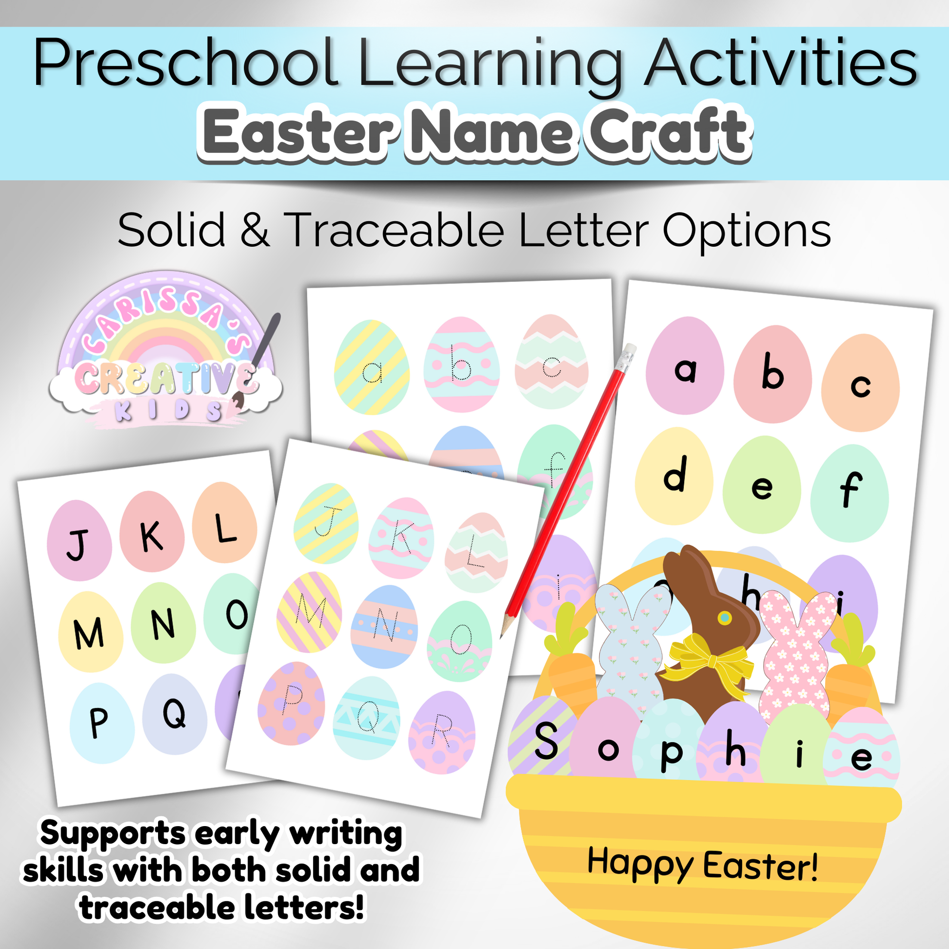 Two ways to play! Use this Easter name tracing craft as a cut-and-glue activity or laminate for a reusable learning game.