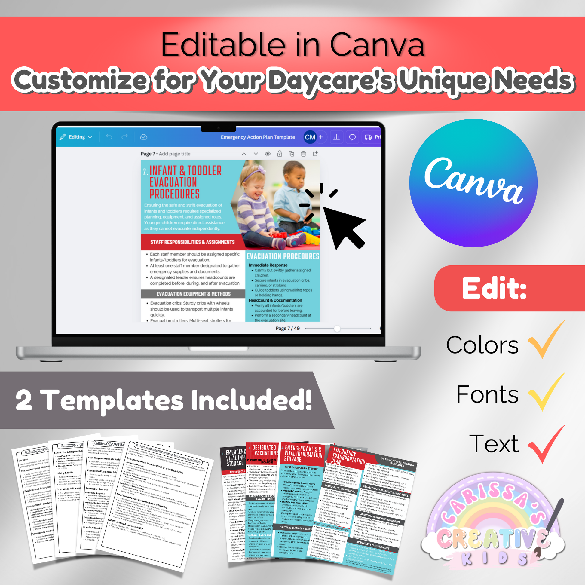 Editable Canva template for daycare emergency planning. Customize emergency procedures, evacuation plans, and safety protocols.
